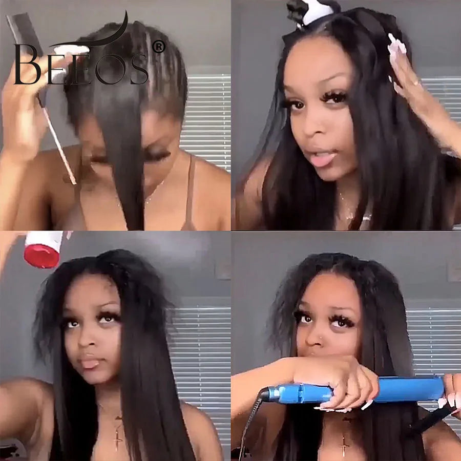 BEEOS U Part Wig 34 inch 100% Wigs Human Hair V Part Bone Straight 250% Density Wigs For Women Brazilian Virgin Hair 34 inch