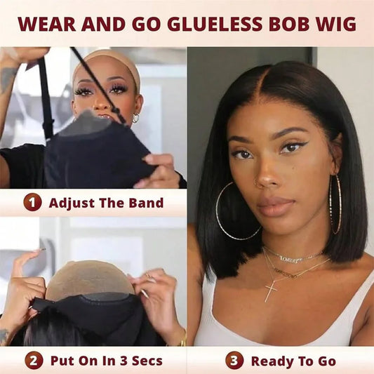 Glueless Bob Wigs Human Hair Ready To Wear Bone Straight Human Hair 100% Short Wigs Pre Cut 4x4 6x4 Lace Closure Wig No Glue Wig