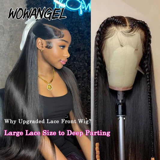 WowAngel 250% Upgraded 13x6 HD Lace Frontal Wigs Glueless Straight Human Hair Wigs Pre Plucked Natural Scalp Brazilian Hair
