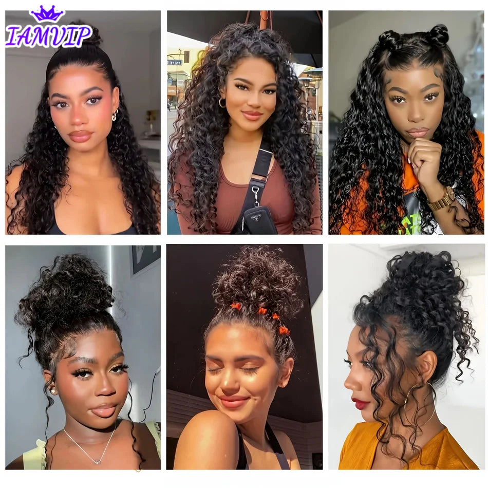 Invisi Strap High Density 360 Full HD Lace Frontal Curly Water Wig Black Human Hair Drawstring Snug 30 inch Water Wig Wear To Go