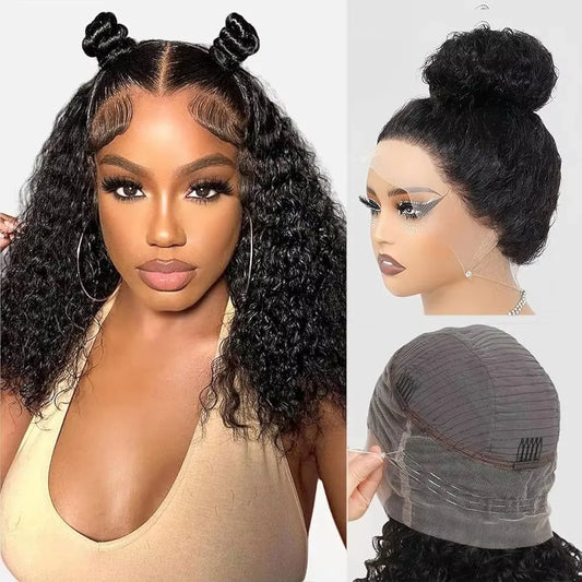 Upgrade No Glue 360 Drawstring Lace Wig Kinky Curly Deep Water Wigs Remy Human Hair Invisi Strap 360 Full Hd Lace 13x4 Front Wig