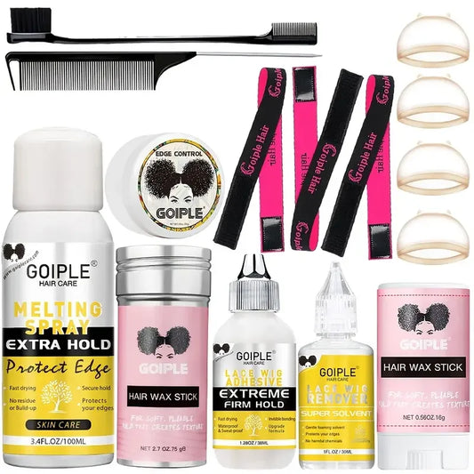 Wig Installation Kit Set Waterproof Lace Glue Wig Glue for Install Melting Spray Lace Melting Spray Water-Resistant Wig Glue