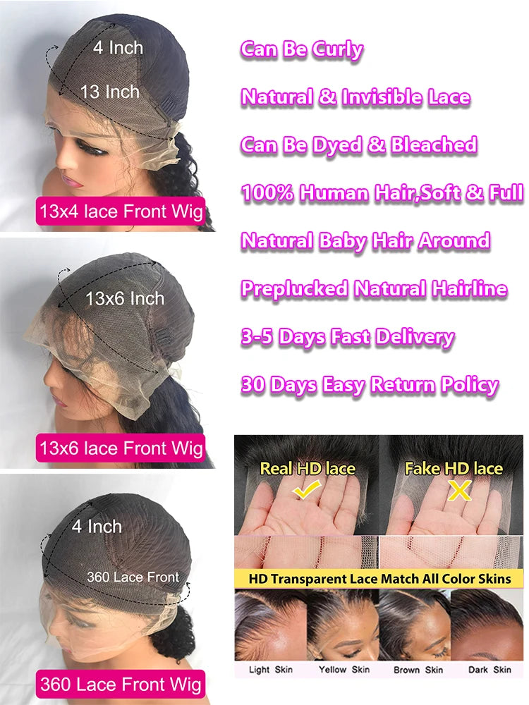 200% Real Density Body Wave 13x6 Hd Lace Frontal Wig Human Hair 30 40 Inch 13x4 Hd Pre Plucked Lace Front Wigs For Women 360