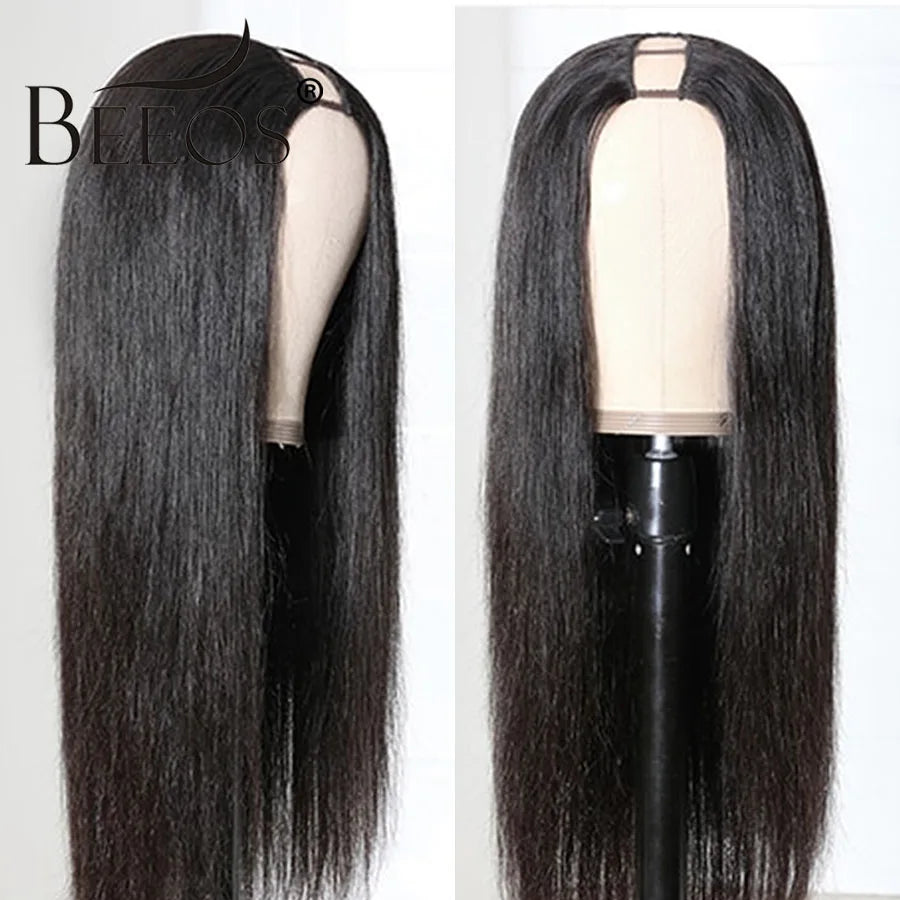 BEEOS U Part Wig 34 inch 100% Wigs Human Hair V Part Bone Straight 250% Density Wigs For Women Brazilian Virgin Hair 34 inch