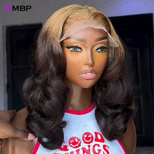 360/13×6 HD Lace Frontal Wig Human Hair P27/4 Color Bouncy Curly Glueless Lace Front Wig Human Hair Ready To Go Preplucked Hair