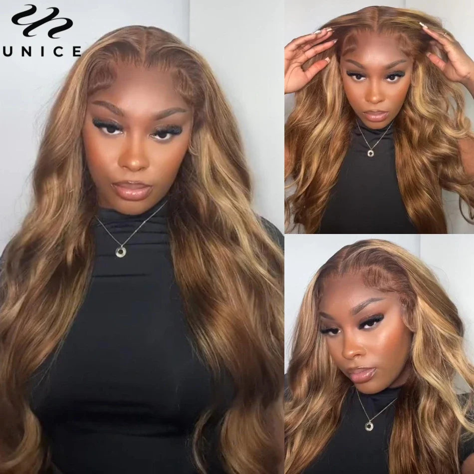 UNice Hair Glueless Wear Go Pre Bleached Knots 7x5 Lace Wig TL412 Brown Blonde Highlight Body Wave Wig Human Hair Lace Front Wig