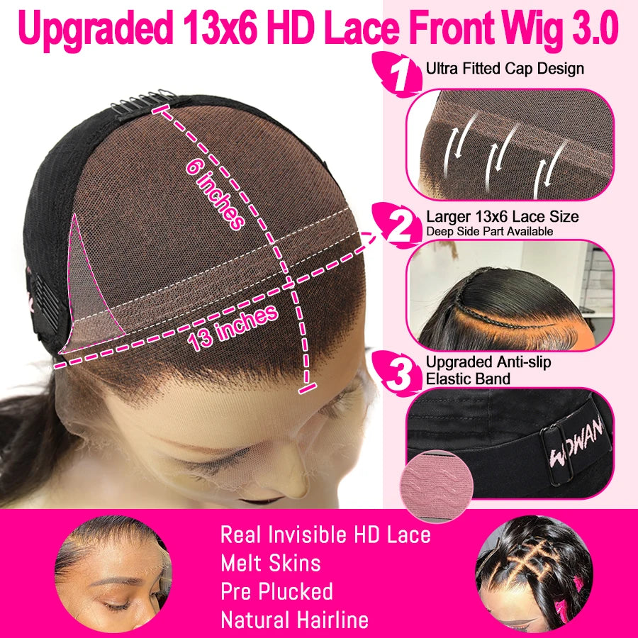 WowAngel 250% Upgraded 13x6 HD Lace Frontal Wigs Glueless Straight Human Hair Wigs Pre Plucked Natural Scalp Brazilian Hair