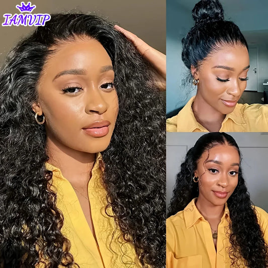 Invisi Strap High Density 360 Full HD Lace Frontal Curly Water Wig Black Human Hair Drawstring Snug 30 inch Water Wig Wear To Go