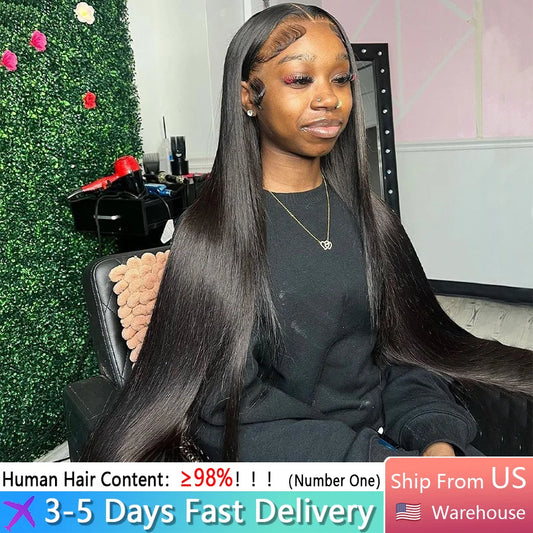 ≥98% Human Hair Bone Straight Lace Front Wig 13x6 HD Lace Glueless Wear and Go Pre Plucked Baby Hair Ship US 3-5 Days For Women