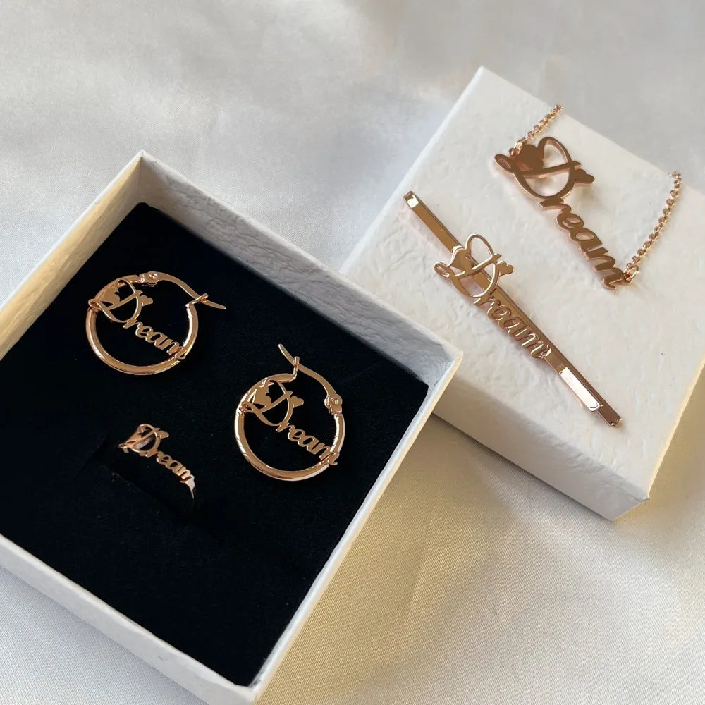 DUOYING Custom Name Jewelry Set For Kids Stainless Steel Nameplate Bracelet 18K Gold Customized Baby Name Necklace