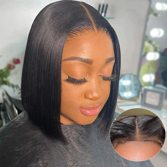 Glueless Bob Wigs Human Hair Ready To Wear Bone Straight Human Hair 100% Short Wigs Pre Cut 4x4 6x4 Lace Closure Wig No Glue Wig