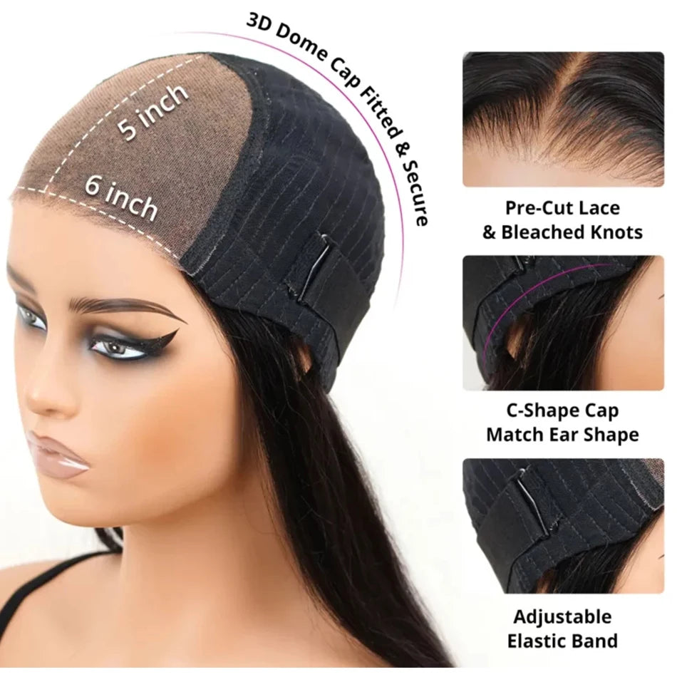 10A 100% Glueless Wigs Human Hair Wigs Ready To Wear Bleached Knots 6x5 Pre Cut HD Transparent Glueless Lace Wigs Kinky Curly