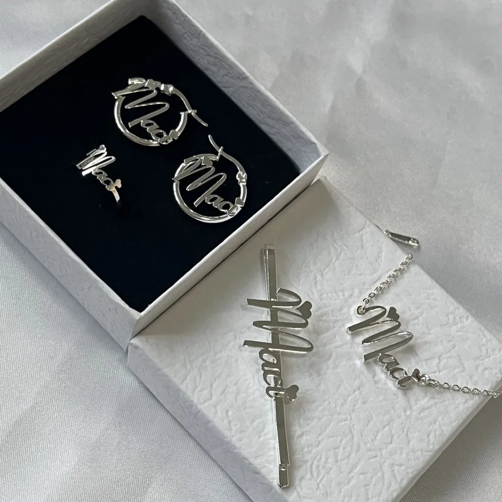 DUOYING Custom Name Jewelry Set For Kids Stainless Steel Nameplate Bracelet 18K Gold Customized Baby Name Necklace