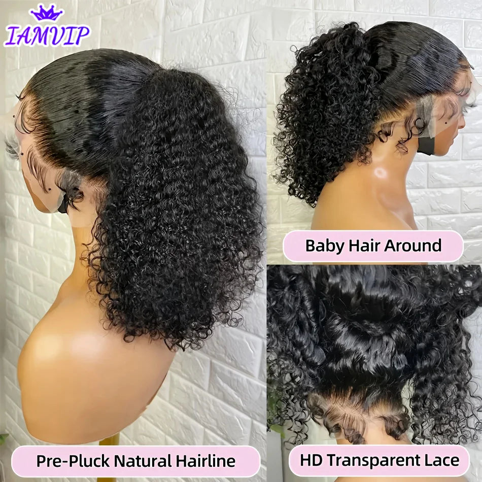 Invisi Strap High Density 360 Full HD Lace Frontal Curly Water Wig Black Human Hair Drawstring Snug 30 inch Water Wig Wear To Go