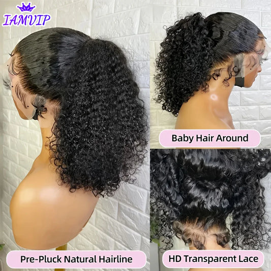 Invisi Strap High Density 360 Full HD Lace Frontal Curly Water Wig Black Human Hair Drawstring Snug 30 inch Water Wig Wear To Go