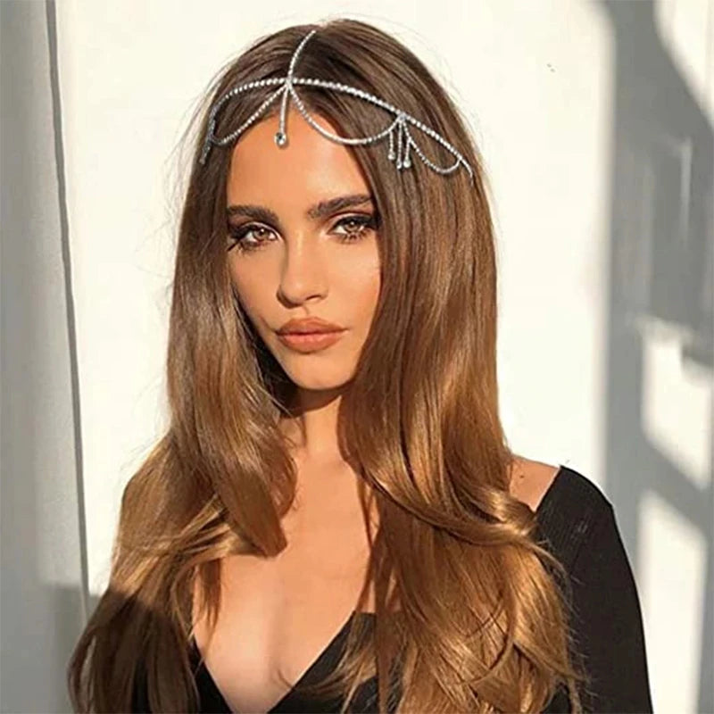 Stonefans Bling Forehead Chain for Women Jewelry Headpiece Rhinestone Chains Crystal Bridal Headwear Luxury Hair Accessories