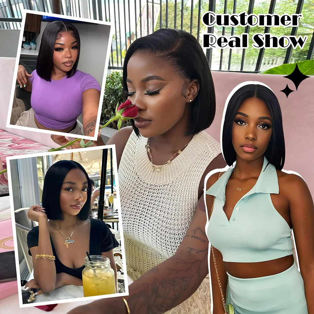 Glueless Bob Wigs Human Hair Ready To Wear Bone Straight Human Hair 100% Short Wigs Pre Cut 4x4 6x4 Lace Closure Wig No Glue Wig