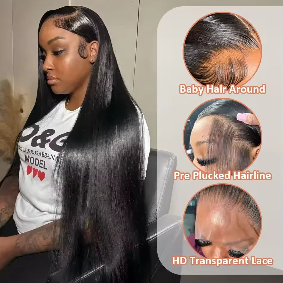 ≥98% Human Hair Bone Straight Lace Front Wig 13x6 HD Lace Glueless Wear and Go Pre Plucked Baby Hair Ship US 3-5 Days For Women